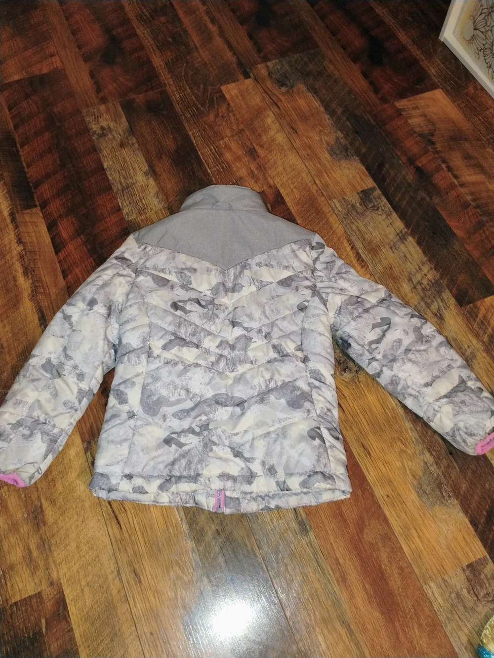 Gerry Weber Girls Gray Camo Puffer Jacket with Pink Trim 7/8